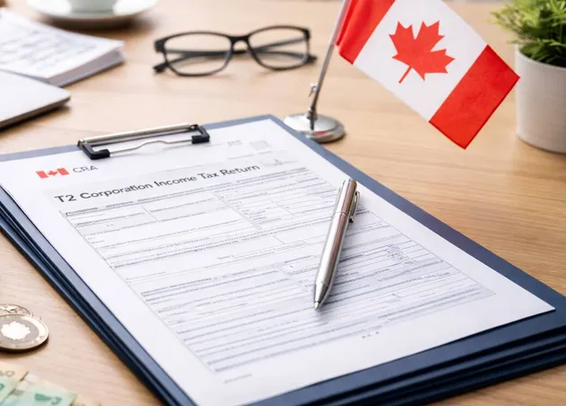 Tax forms, paperwork, and financial documents arranged on a desk.